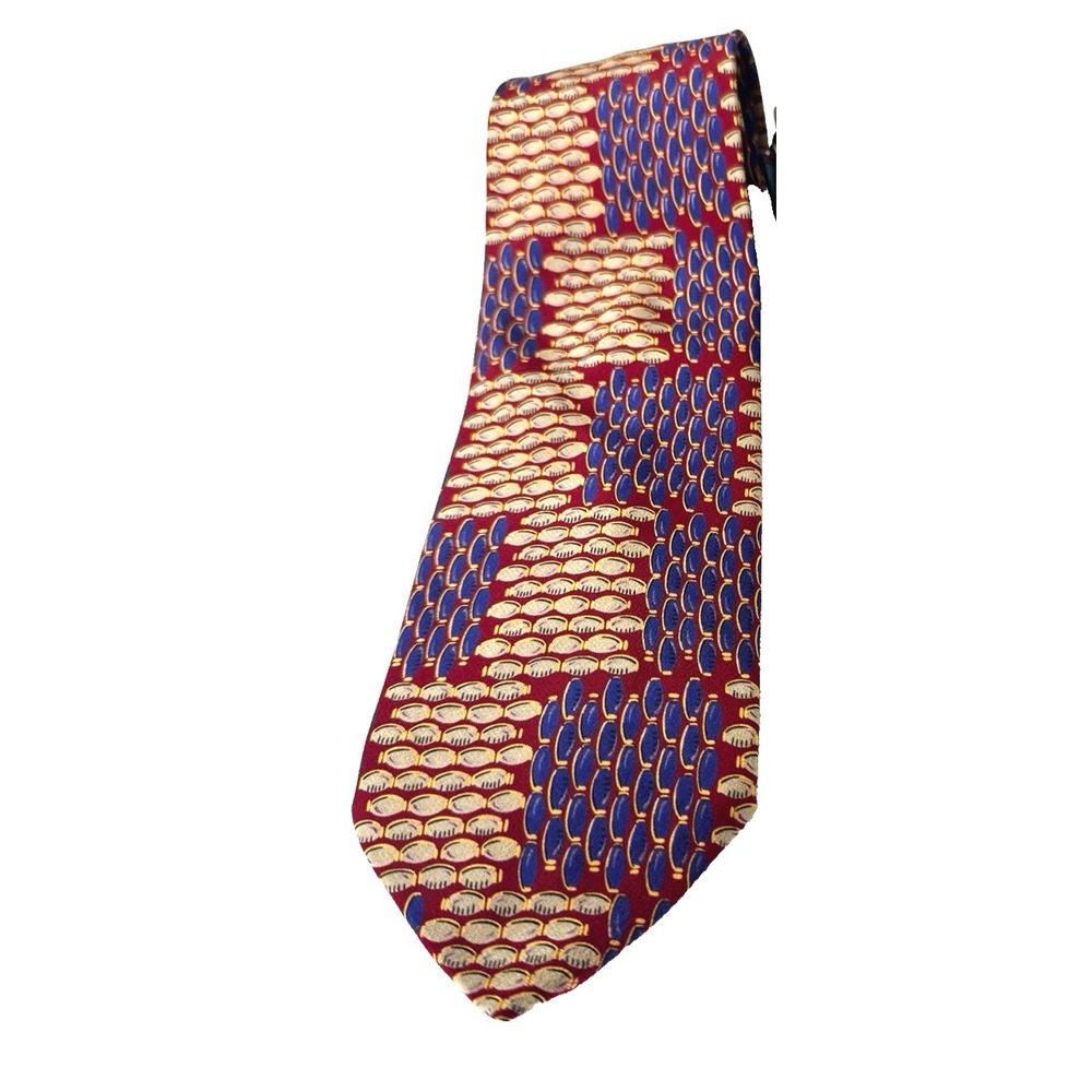 Vintage Geoffrey Beene Mens Silk Tie Bean Marquise Pattern Red Navy Gold Italy